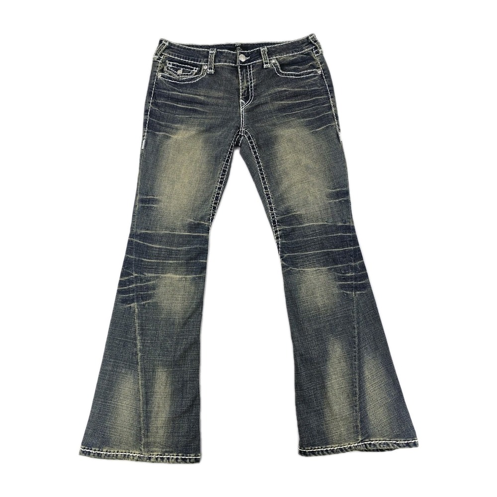 True Religion Women's Joey Low Rise Flare Super T Jeans 32 Blue Contrast Stitch